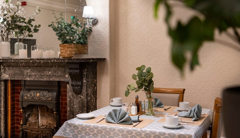 A table in the newly refurbished dining room